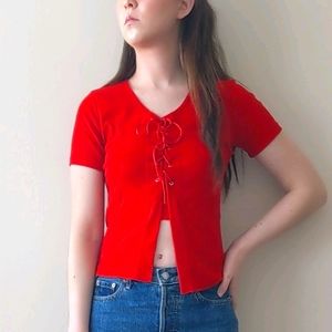 Red Tie-Front Top